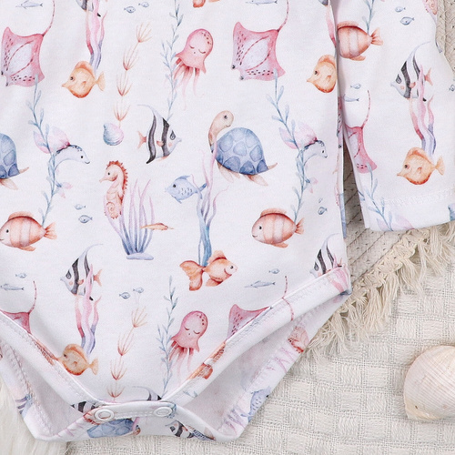ABN-5475 Víz alatti világ bébi bodysuit Nini- organikus pamut, hosszú ujjú, hosszú ujjú
