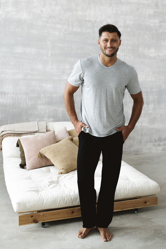 Dallas Férfi rövid ujjú pizsama, hosszú nadrág Italian Fashion- melange/fekete