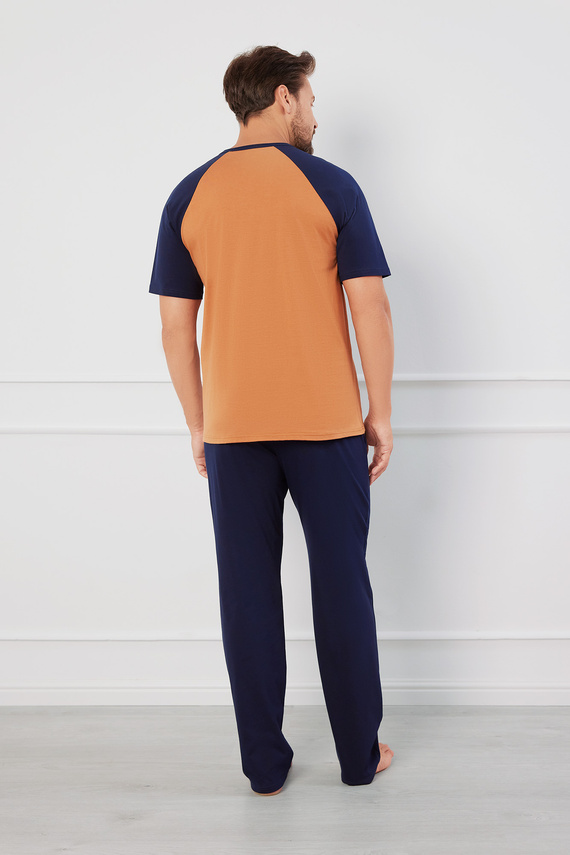 Alexander Férfi rövid ujjú pizsama, hosszú nadrág Italian Fashion - konyak/gránát