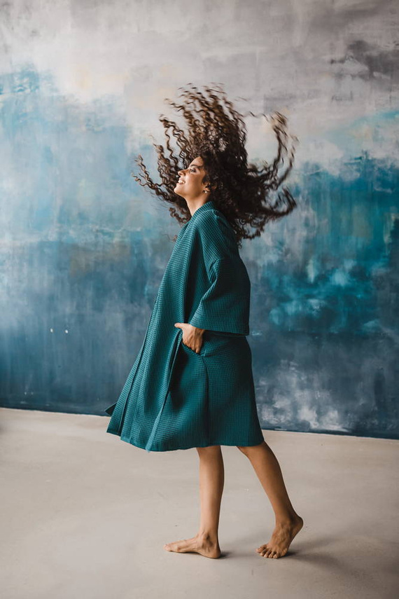 Szlafrok bawełniany wafel Milk&Love ciemna morska zieleń