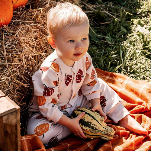 Eevi Halloween babapizsama - ekrü, tök, láb nélküli, pamut, pamut