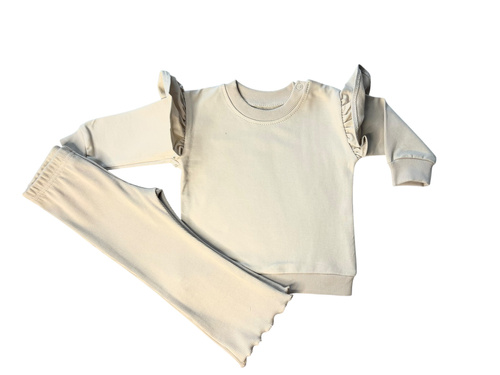 Mamatti DR2569 szett lányoknak - pulóver és leggings bézs színben