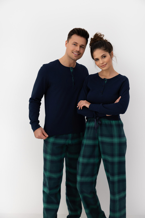 Luke Sensis férfi pizsama - pamut, hosszú, zöld kockás