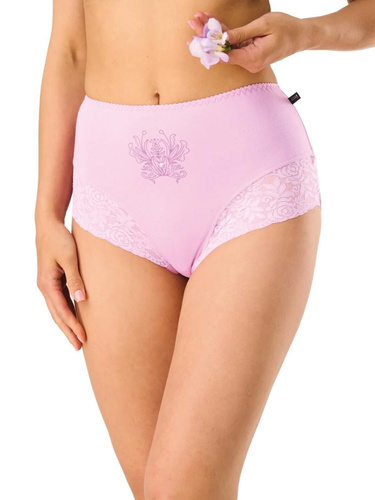 LPF 585 rózsaszín-lila női maxi bikini bugyi csipkével, 95% pamut, 5% elasztán