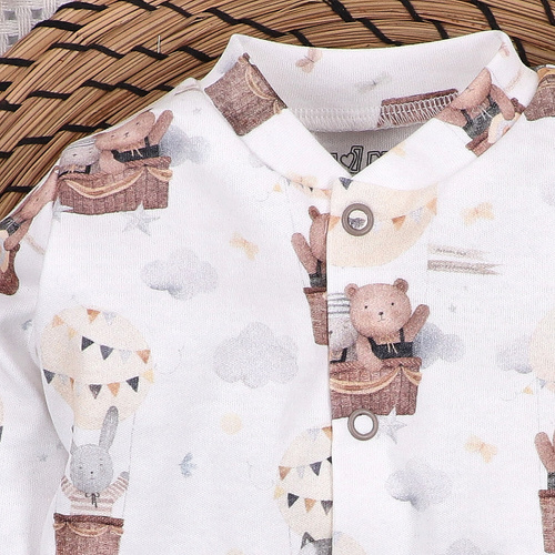 ABN-5540 Nini's Happy Animals organikus pamut bodysuit - nikkelmentes nyomógombok, biztonságos és kényelmes a baba számára