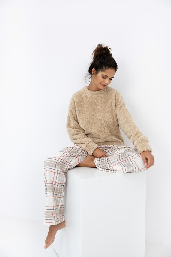 Joyce Sensis női pizsama - meleg pizsama puha felsővel és kockás nadrággal