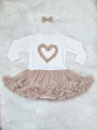 Mia body-dress hosszú ujjú Bambarillo - ekrü és bézs, pamut tüllel