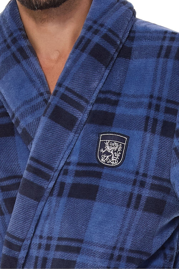 2456 BJ Férfi fürdőköpeny L&L navy- puha, kockás gallérral