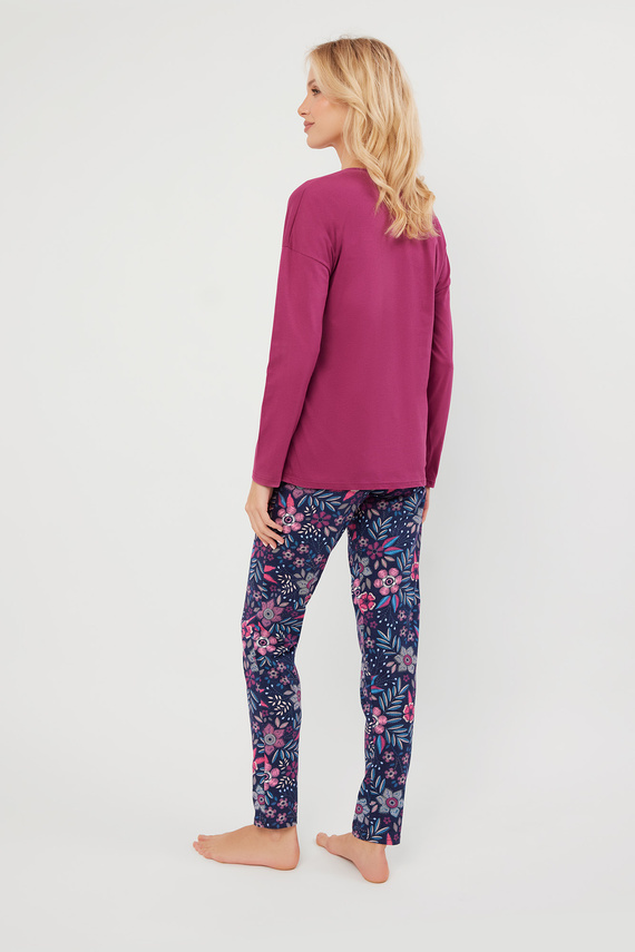 Folk Női pizsama hosszú ujjú, hosszú nadrág olasz divat - szeder/print