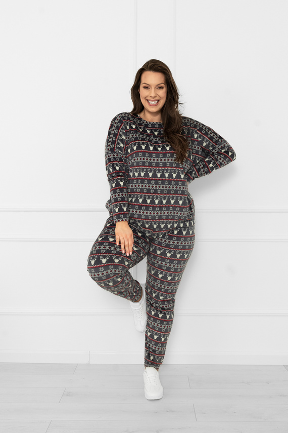 Női szett Navara - gyapjú szett karácsonyi mintás rénszarvasos olasz divat - grafit