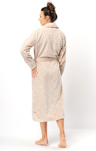 LG: 605 Női fürdőköpeny Key- bézs, puha, kendőgallérral
