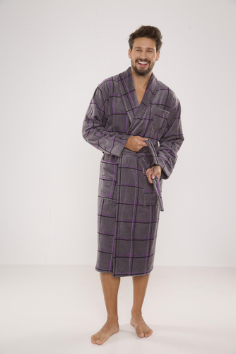 803 / 819 Twin Forex férfi frottír háziköntös - szürke, lila kockás (szürke kockás)