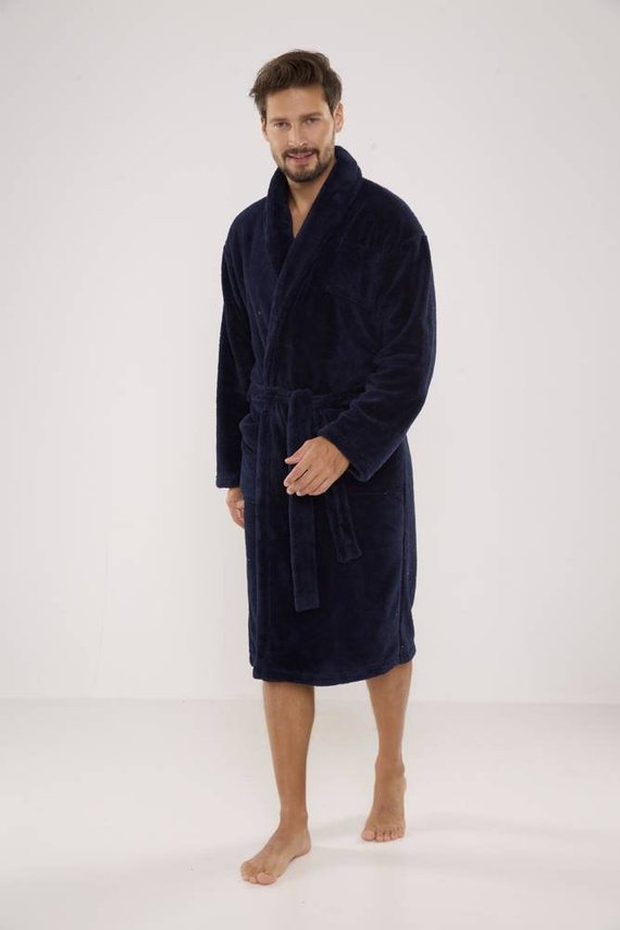 811 De Lafense férfi plüss fürdőköpeny - tengerészkék