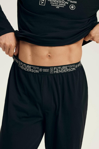 Henderson Core 43469 Loger férfi pizsama fekete - pamut, hosszú ujjú, elegáns csomagolásban
