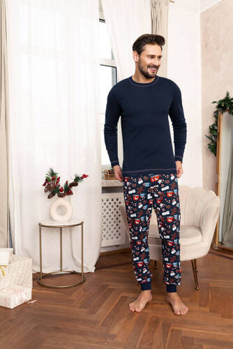 Rojas Férfi hosszú ujjú pizsama, hosszú nadrág Italian Fashion - tengerészkék/print