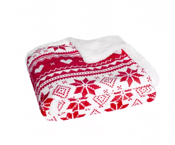 SACO karácsonyi takaró piros - puha és meleg, norvég hópehely mintával, díszes zacskóban