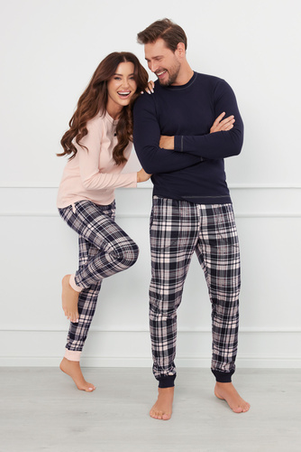 Brit Pizsama Férfi hosszú ujjú, hosszú nadrágos olasz divat - tengerészkék/print