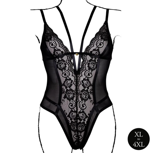 Body AMR006 Amour Le Désir csipkés plus size body XL-4XL fekete