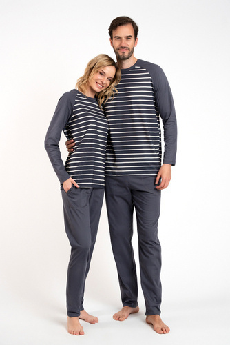 Oda Női pizsama hosszú ujjú, hosszú nadrágos olasz divat - grafit/grafit nyomtatás