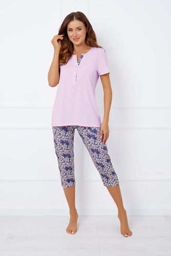 Carbonia Női pizsama rövid ujjú, 3/4 nadrágos olasz divat - rózsaszín/print