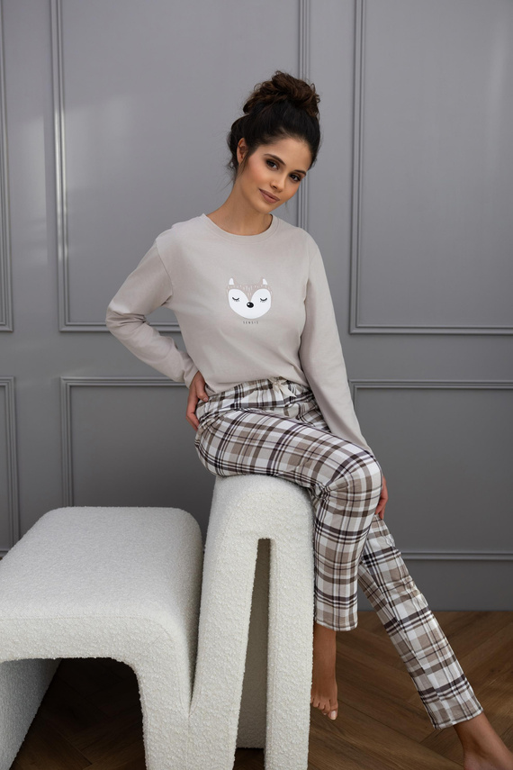 Tinsley Sensis női pizsama - pamut, hosszú, kockás