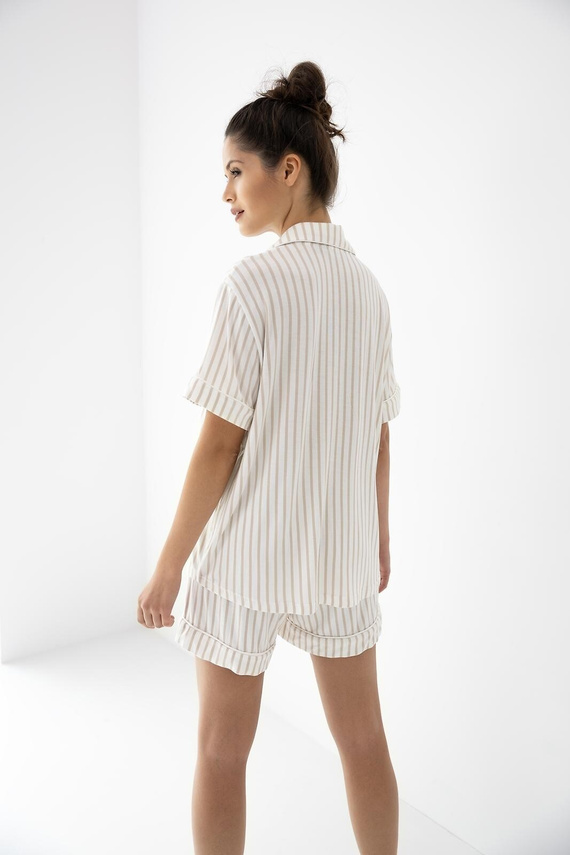 Davina Sensis női pizsama ecru/bézs, viszkóz, rövid ujjú, csíkos