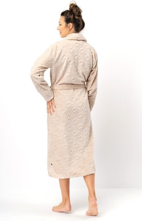 LG: 605 Női fürdőköpeny Key- bézs, puha, kendőgallérral