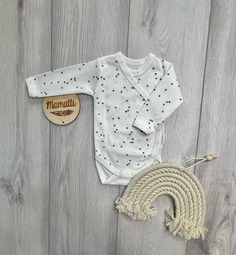 Mamatti BD16226 átlapolós baba body hosszú ujjú csillagokkal