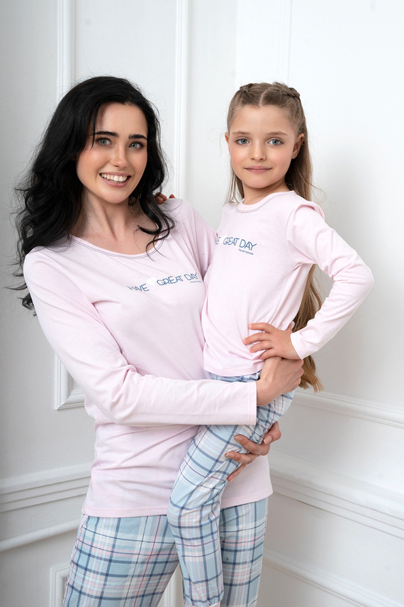 Glamour Női hosszú ujjú pizsama és hosszú nadrág Italian Fashion - rózsaszín/print