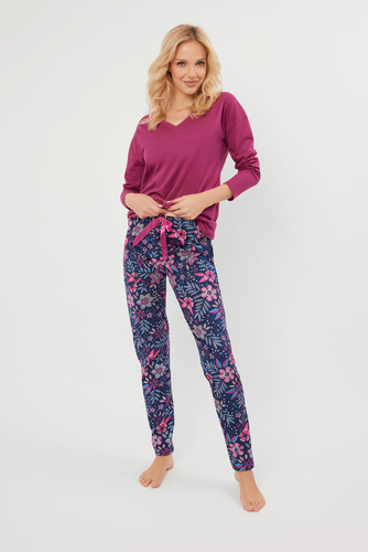 Folk Női pizsama hosszú ujjú, hosszú nadrág olasz divat - szeder/print