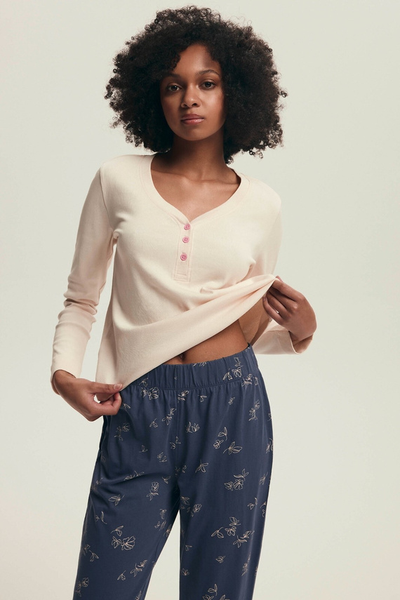 Női pizsama 43698 Delanie Henderson krém - pamut, hosszú ujjú, elegáns szabású