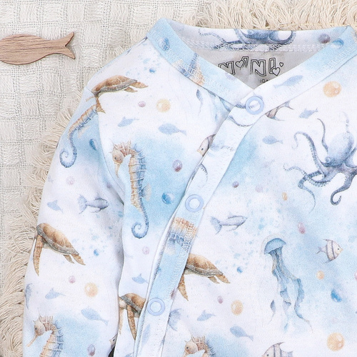 ABN-5441 Sea Of Joy Nini boríték body kék - organikus pamut, babák számára