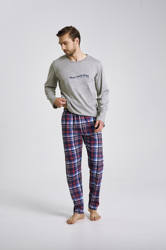 Férfi pizsama Franco 3478 Taro szürke - pamut, hosszú ujjú, kényelem és stílus