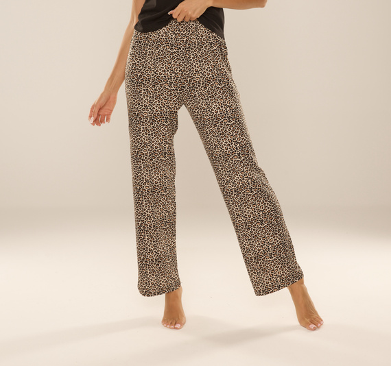 852 Kendall De Lafense - női pizsamanadrág, hosszú, leopárd mintás, viszkóz, polírozott - barna