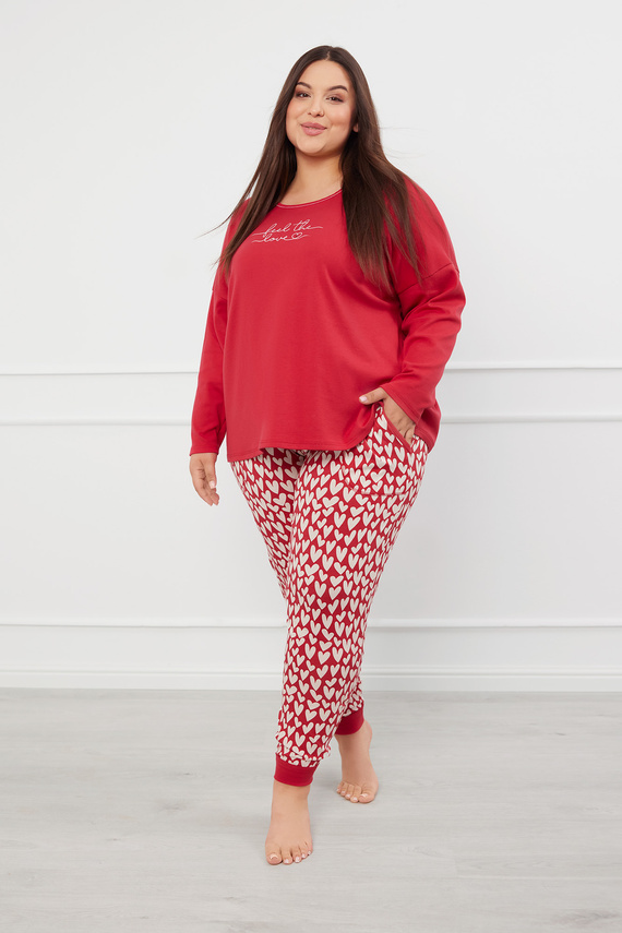 Evora Női pizsama hosszú ujjú, hosszú nadrág olasz divat - piros/print