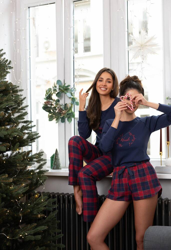 Clarissa Női pizsama Sensis Flannel - tengerészkék-piros