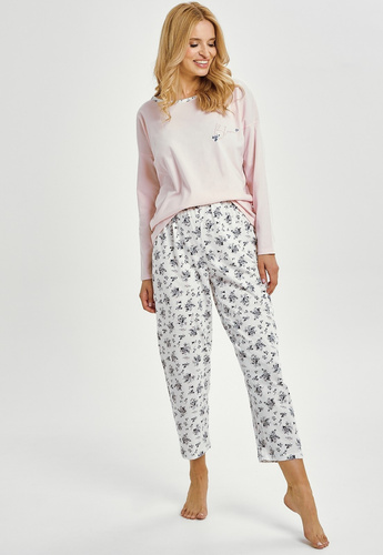 Ella 3450 Taro női pizsama rózsaszín pamut hosszú ujjú kényelmes