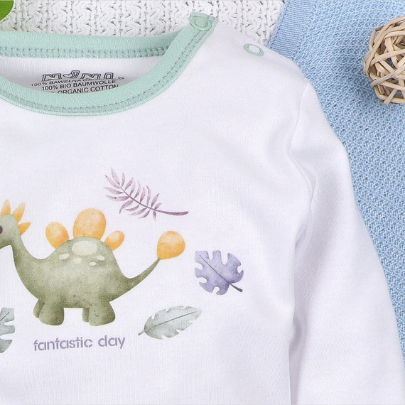 ABN-5565 Dino Explorer Body organikus pamutból Nini fehér - organikus pamut, hosszú ujjú, hosszú ujjú