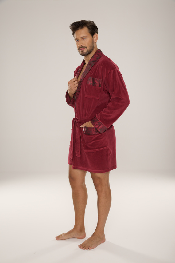 866 Noble Férfi De Lafense velúr fürdőköpeny - rövid, elegáns, pamut - bordó