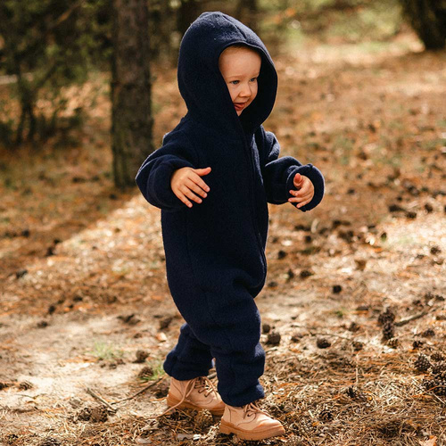 Eevi merinó gyapjú baba overall - sötétkék, puha és légáteresztő