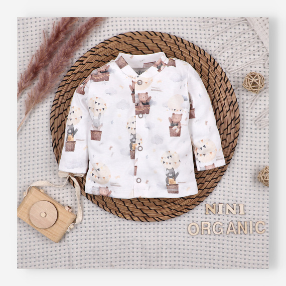 ABN-5540 Nini's Happy Animals organikus pamut bodysuit - nikkelmentes nyomógombok, biztonságos és kényelmes a baba számára