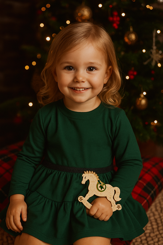 Mamatti lány pamut SE03 Merry Christmas ruha - üvegzöld, hosszú ujjú, hosszú ujjú