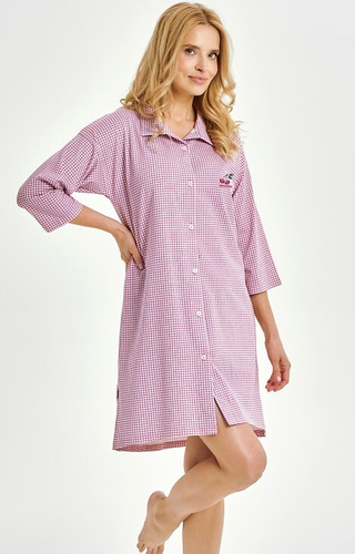 3436 Joliee Női Taro ing rózsaszín - pamut, kockás, 3/4 ujjú, gombok