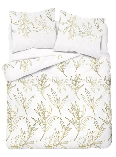 4448 B Home Satin Pościel satynowa liście Detexpol biały