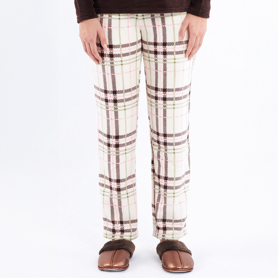 Liliana Sorbetto barna pizsama - meleg kockás gyapjú hímzéssel