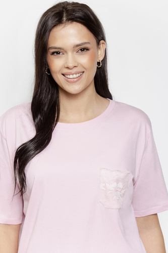 Női pizsama 3569 Adria Taro rózsaszín - Pamut pizsama csipkés zsebbel, 7/8