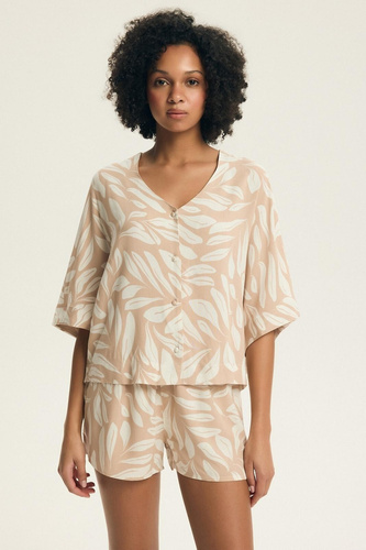 Henderson Dextra női pizsama 43688 barack-vizsó, zip-up, 3/4, virágmintás, 3/4-es, virágmintás