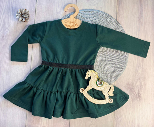 Mamatti lány pamut SE03 Merry Christmas ruha - üvegzöld, hosszú ujjú, hosszú ujjú