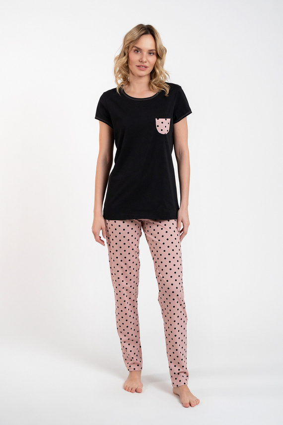 Buscato Női pizsama rövid ujjú, hosszú nadrág olasz divat fekete/print