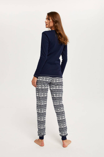 Arktyka Női pizsama hosszú ujjú, hosszú nadrágos olasz divat - tengerészkék/nyomatos